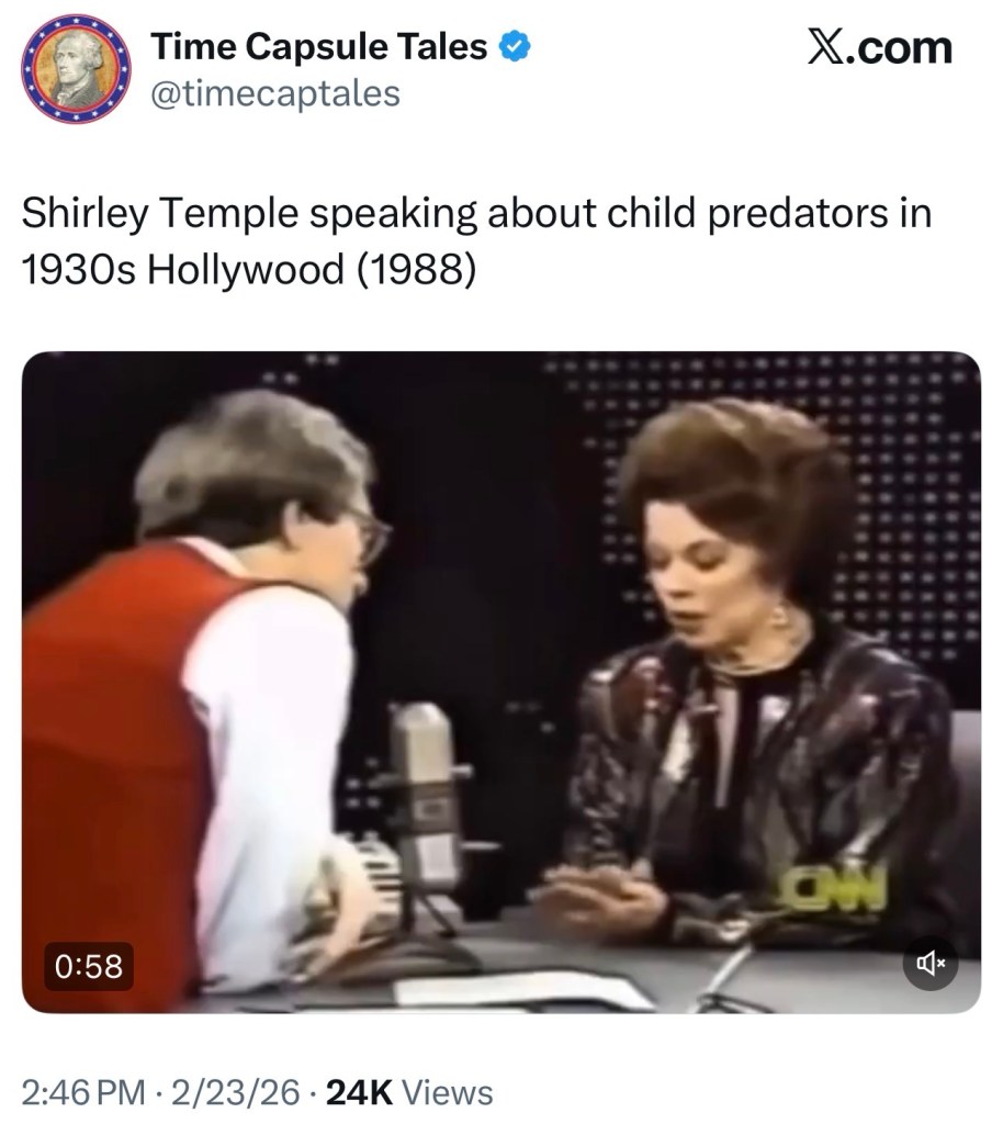 Shirley Temple speaking about child predators in 1930s Hollywood&nbsp;(1988)