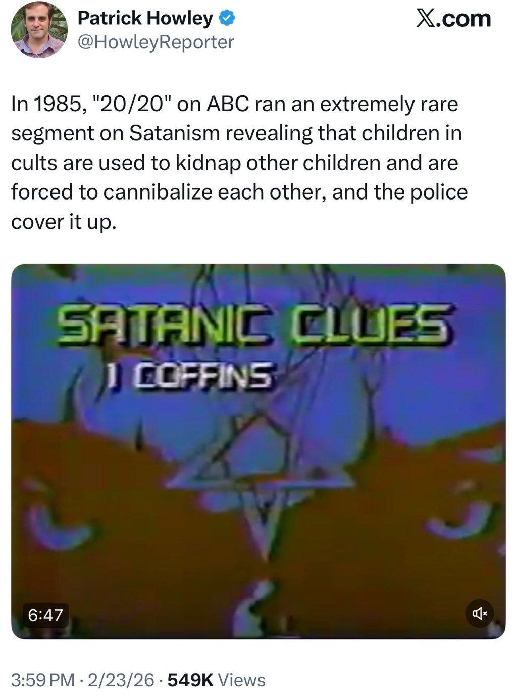 In 1985, “20/20” on ABC ran an extremely rare segment on Satanism revealing that children in cults are used to kidnap other children and are forced to cannibalize each other, and the police cover it&nbsp;up.