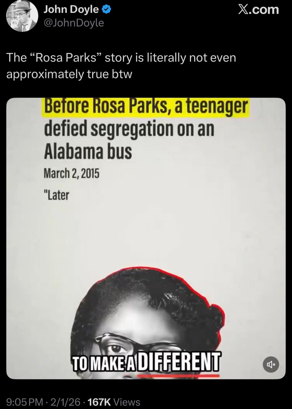 The “Rosa Parks” story is literally not even approximately true&nbsp;btw