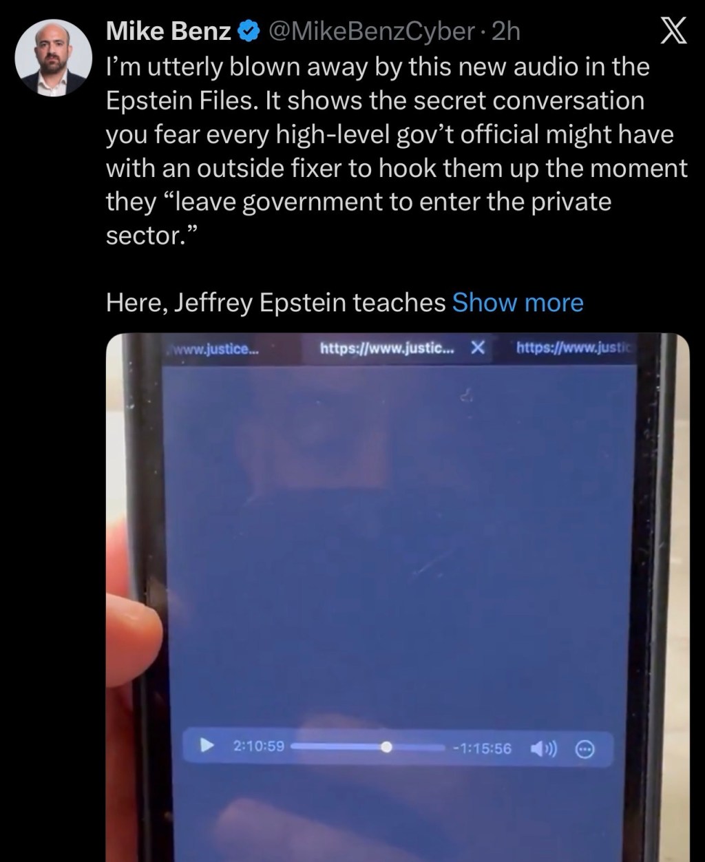 Secret Conversation Between Ehud Barak and Jeffrey Epstein Released as an Audio File in New Epstein&nbsp;Drop