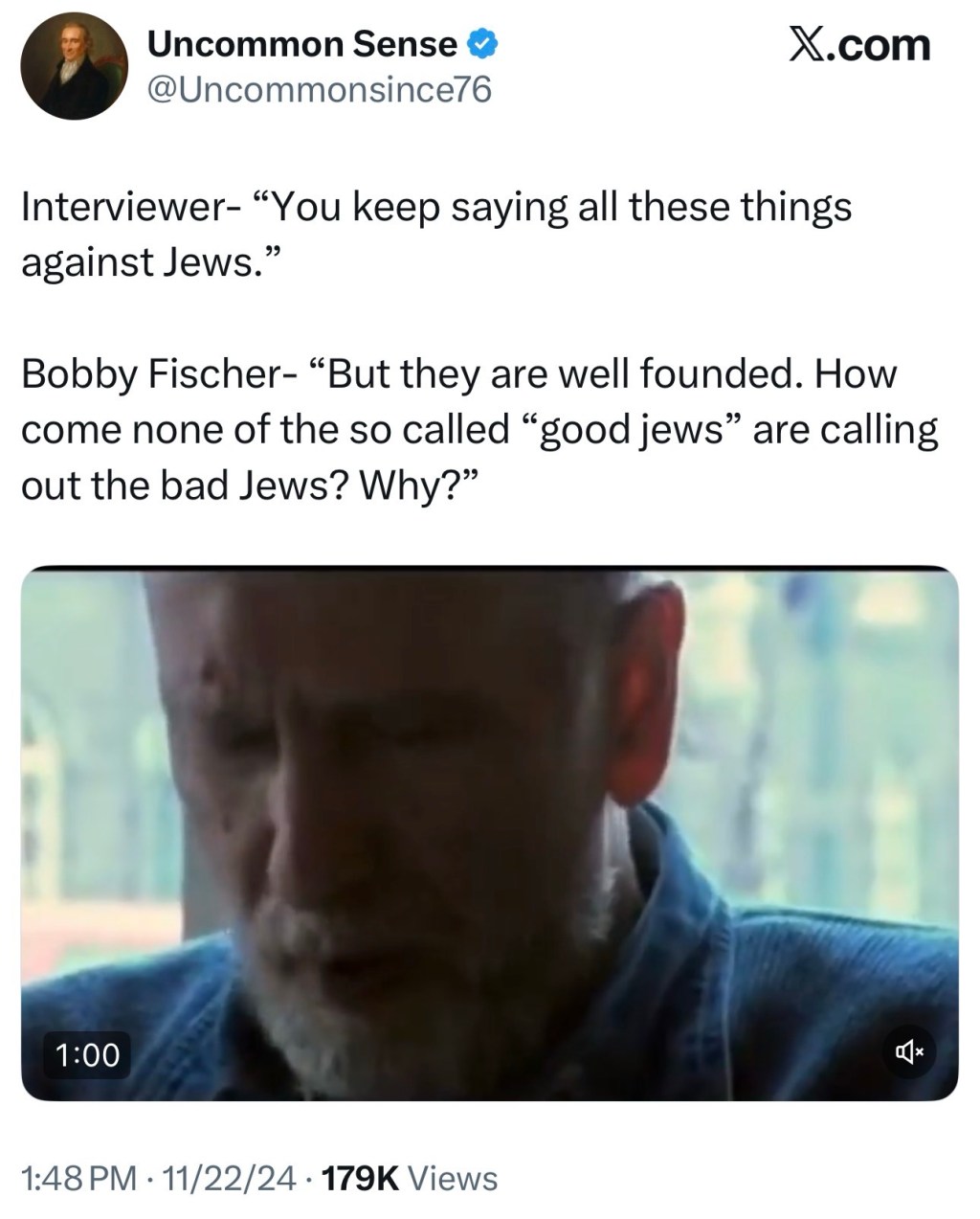 Chess Master Bobby Fischer Discusses the&nbsp;J*ws