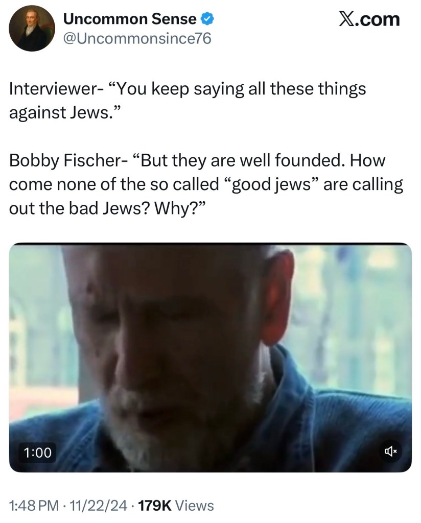 Chess Master Bobby Fischer Discusses the&nbsp;J*ws