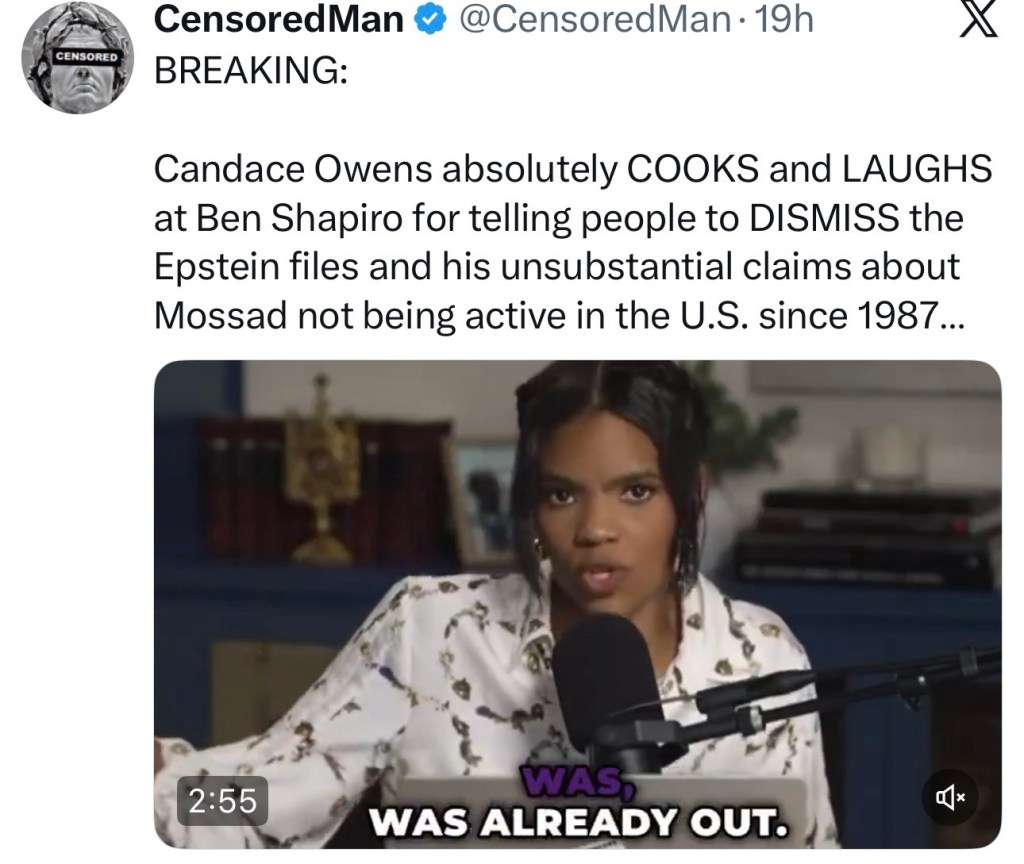 Candace Owens absolutely COOKS and LAUGHS at Ben Shapiro for telling people to DISMISS the Epstein&nbsp;files