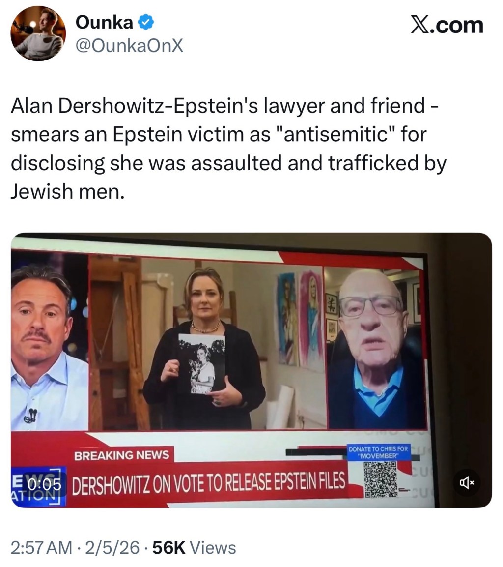 Alan Dershowitz-Epstein’s lawyer and friend – smears an Epstein victim as “antisemitic”