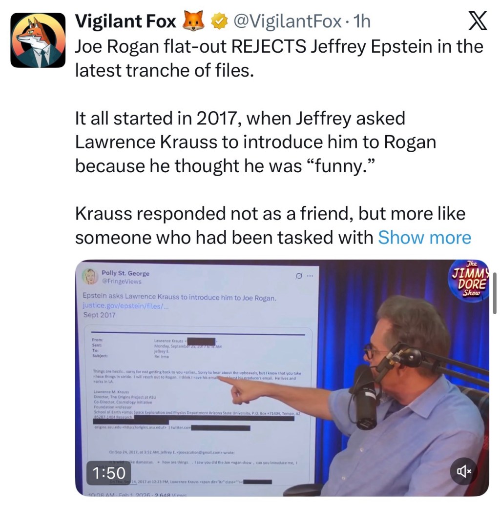 Joe Rogan flat-out REJECTS Jeffrey Epstein in the latest tranche of&nbsp;files.