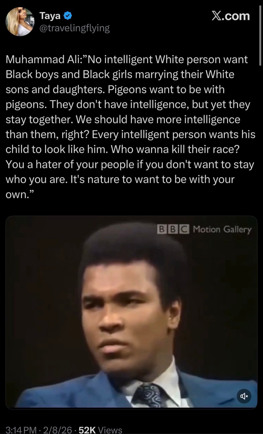 Muhammad Ali:”No intelligent White person want Black boys and Black girls marrying their White sons and&nbsp;daughters…”