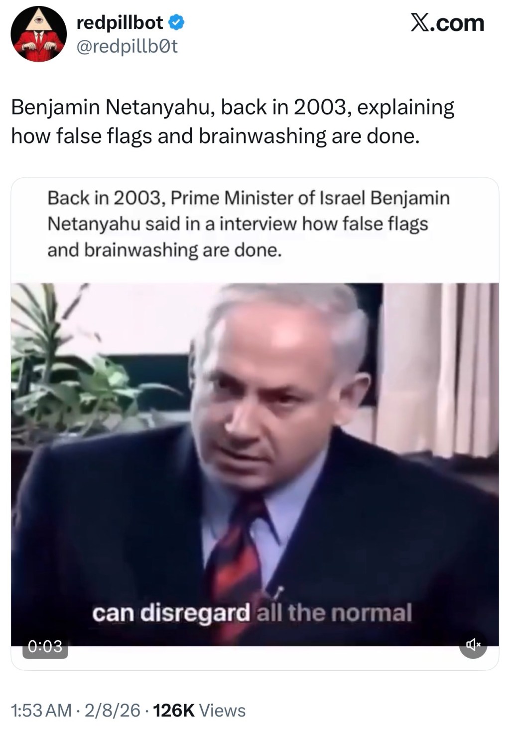 Benjamin Netanyahu, back in 2003, explaining how false flags and brainwashing are&nbsp;done.