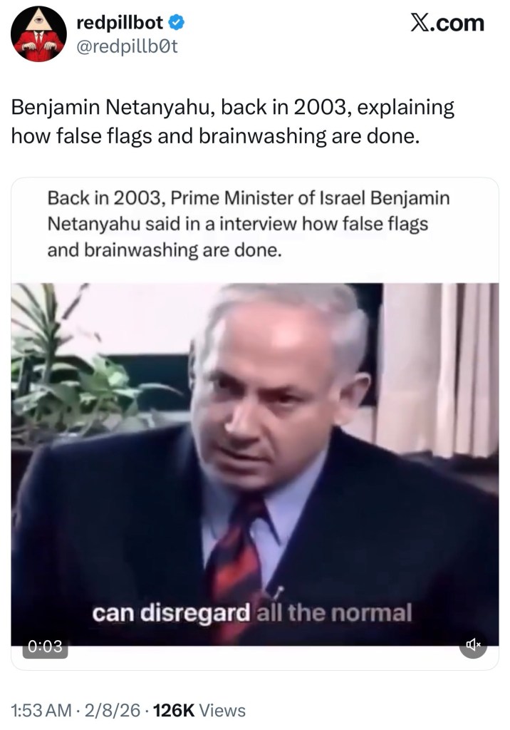 Benjamin Netanyahu, back in 2003, explaining how false flags and brainwashing are&nbsp;done.