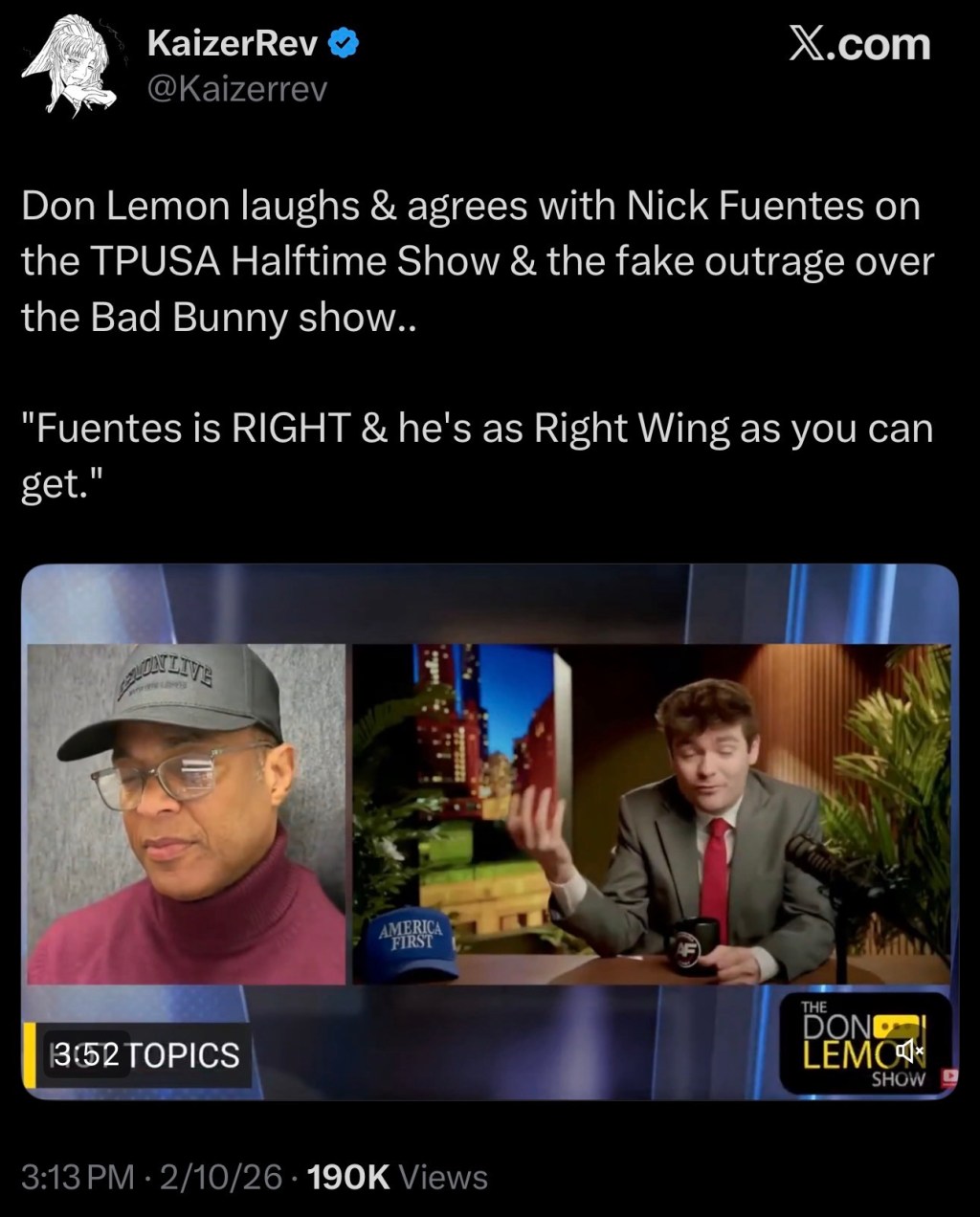 Don Lemon laughs & agrees with Nick Fuentes on the TPUSA Halftime Show & the fake outrage over the Bad Bunny&nbsp;show..