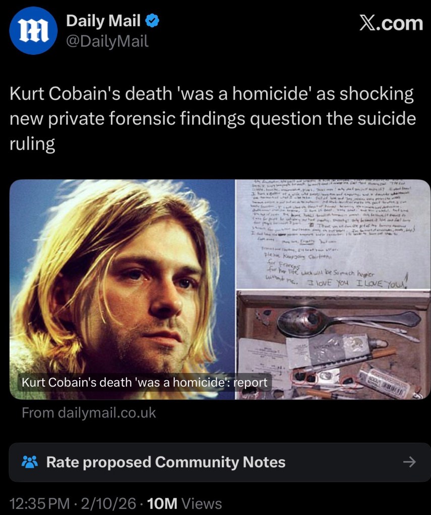 Kurt Cobain’s death ‘was a homicide’ as shocking new private forensic findings question the suicide&nbsp;ruling