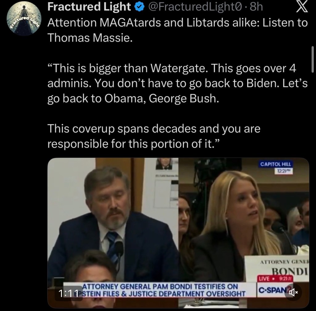 Massie: “This is bigger than Watergate. This goes over 4 adminis. You don’t have to go back to Biden. Let’s go back to Obama, George&nbsp;Bush.