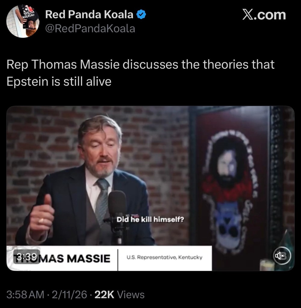 Rep Thomas Massie discusses the theories that Epstein is still&nbsp;alive