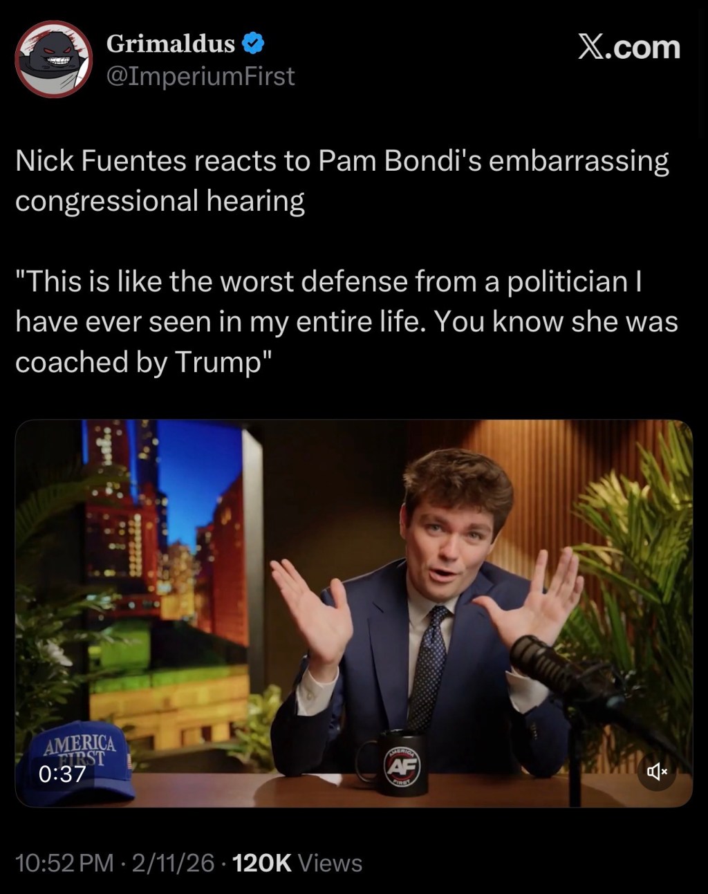 Nick Fuentes reacts to Pam Bondi’s embarrassing congressional&nbsp;hearing