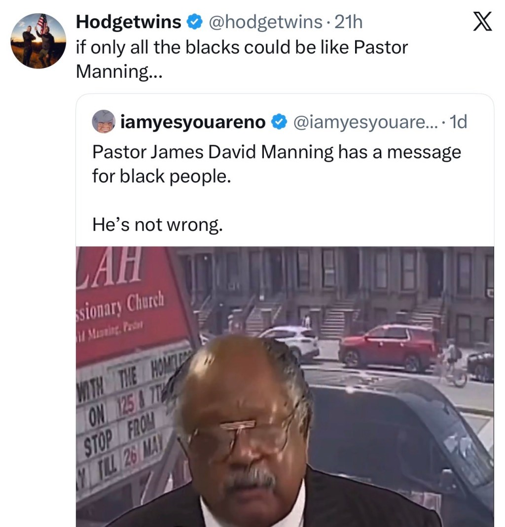 Pastor James David Manning has a message for black&nbsp;people.