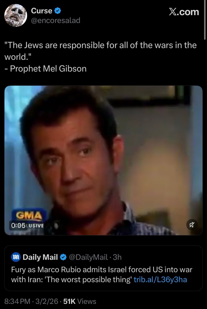 “The Jews are responsible for all of the wars in the&nbsp;world.”