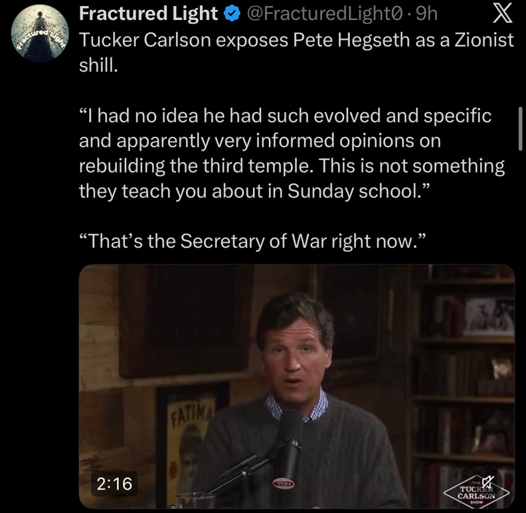 Tucker Carlson exposes Pete Hegseth as a Zionist&nbsp;shill.