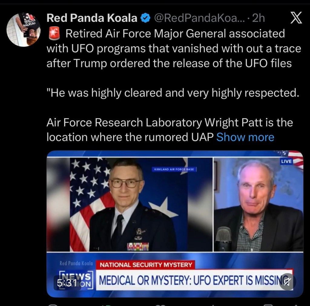 Retired Air Force Major General associated with UFO programs that vanished with out a trace after Trump ordered the release of the UFO&nbsp;files