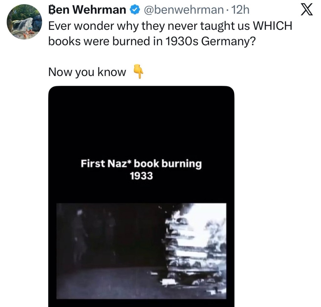 Ever wonder why they never taught us WHICH books were burned in 1930s&nbsp;Germany?