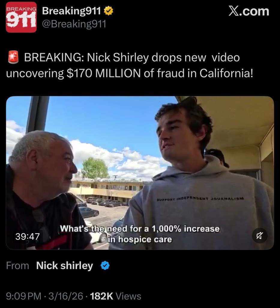Nick Shirley drops news exposê of fraud in&nbsp;California