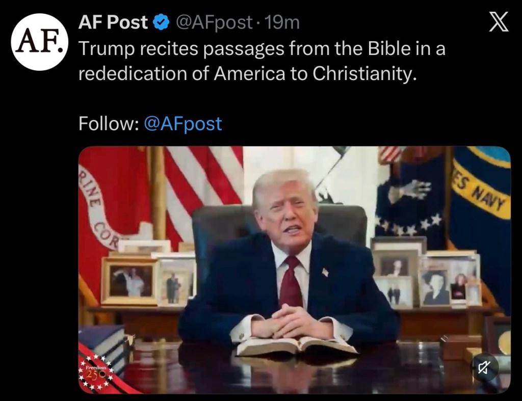 Trump recites passages from the Bible in a rededication of America to&nbsp;Christianity.
