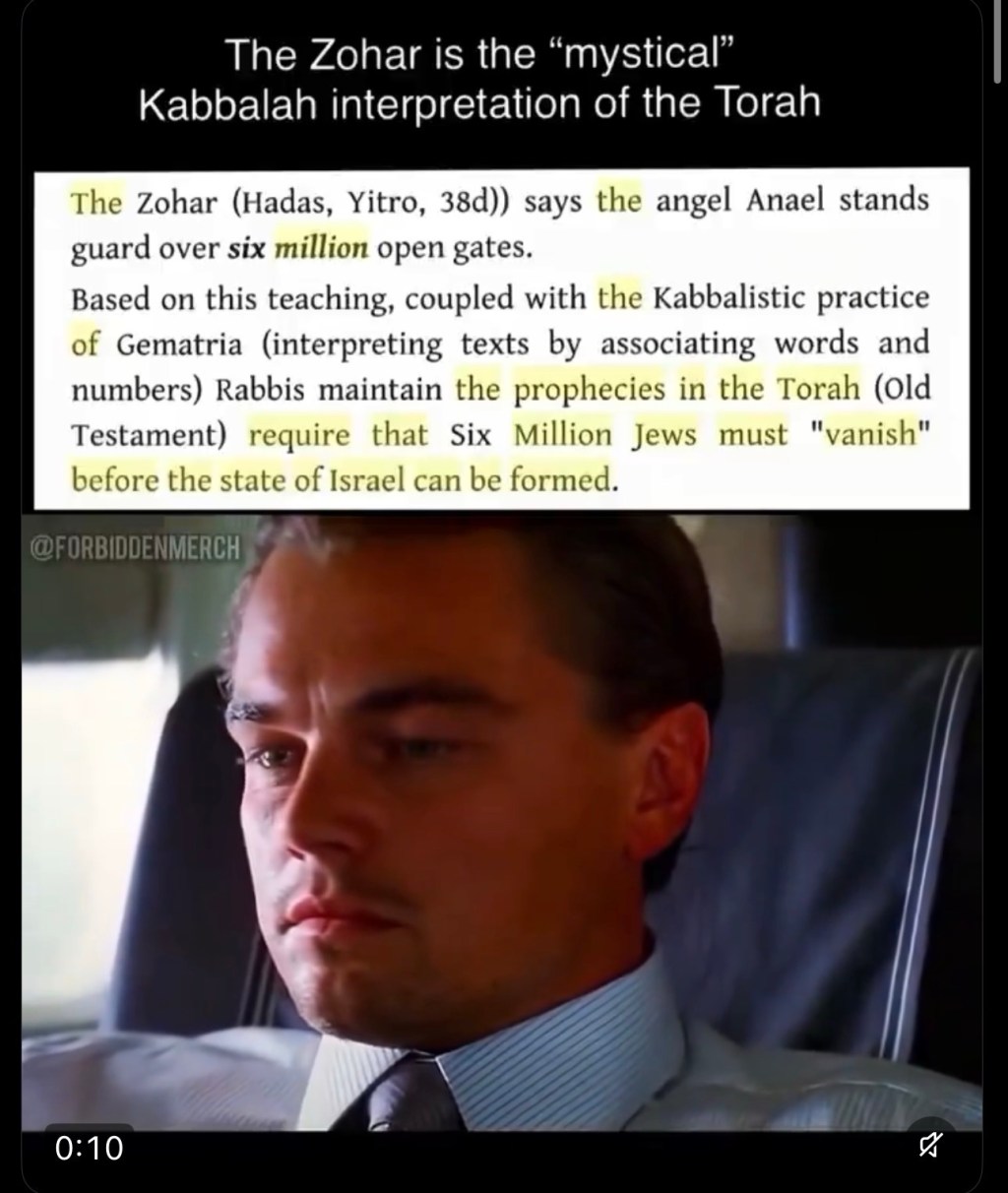 “6,000,000 jews must vanish before the state of Israel can be&nbsp;formed.”