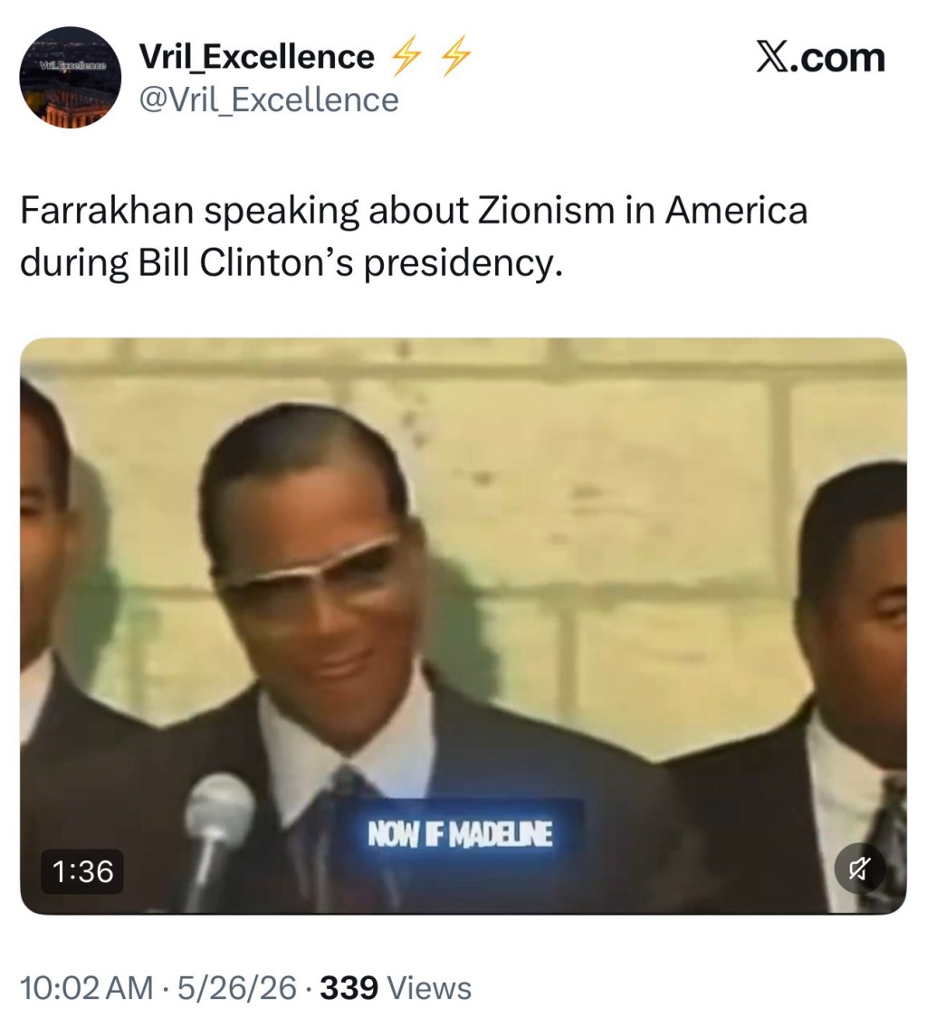 Farrakhan speaking about Zionism in America during Bill Clinton’s&nbsp;presidency.