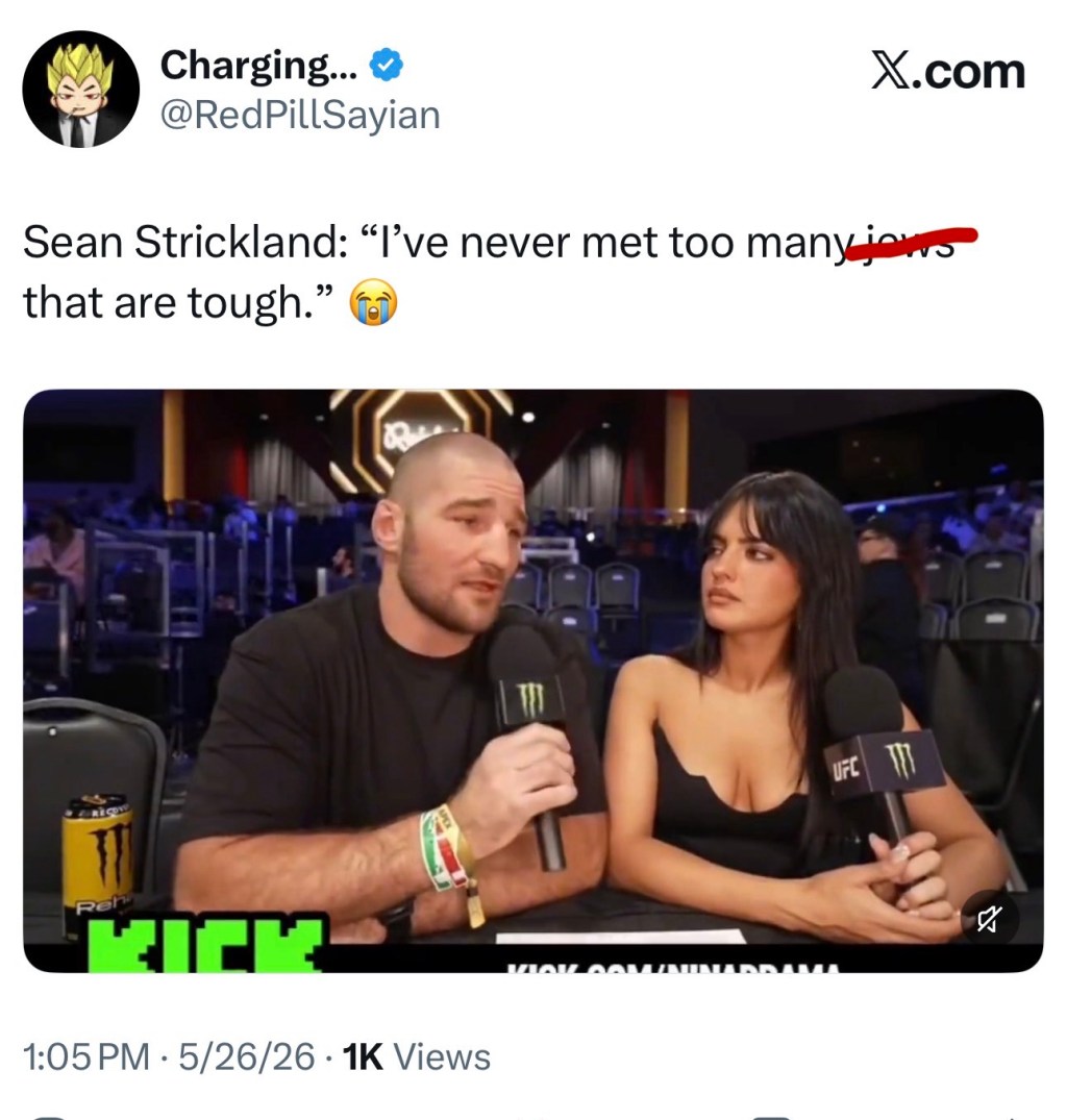 Sean Strickland: “I’ve never met too many jews that are&nbsp;tough.”