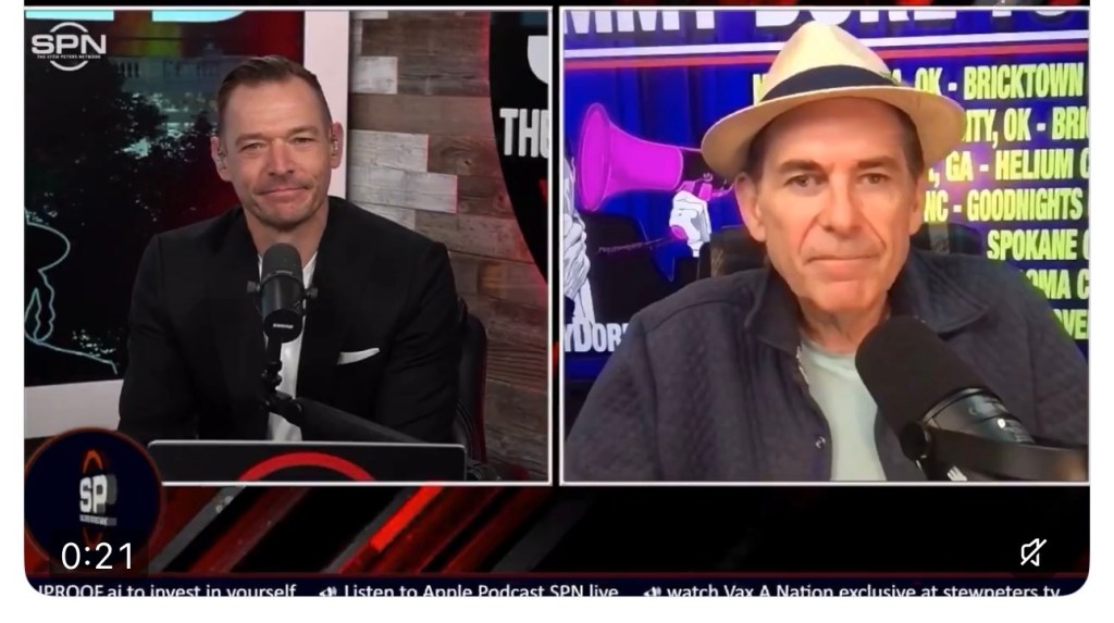 Jimmy Dore tells far-right conspiracy theorist Stew Peters that America is a “ZOG, Zionist Occupied Government.”