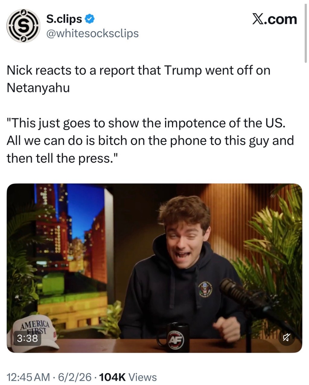 Nick reacts to a report that Trump went off on&nbsp;Netanyahu